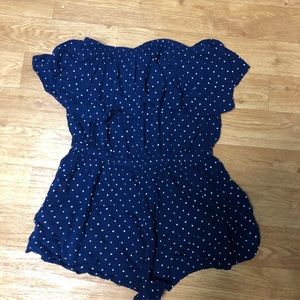 Strapless Navy Polka Dot Ruffle Romper